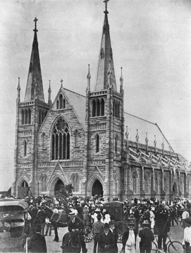 1899. Large crowd attends opening day at St. Joseph's Catholic Cathedral, Rockhampton.