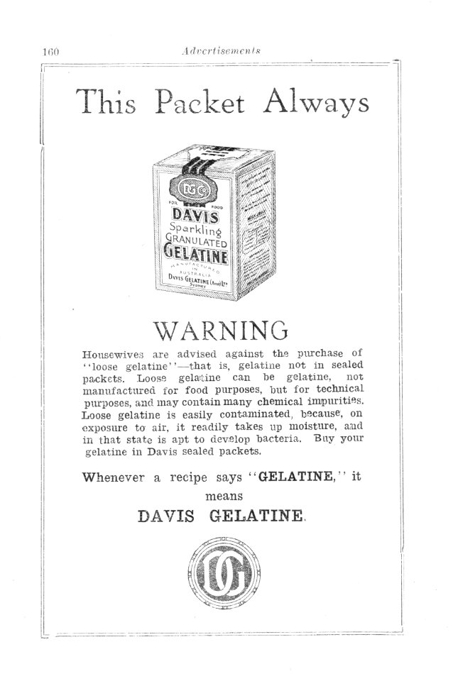 1930s. Advertisement for Davis Gelatine (an Australian made product)
