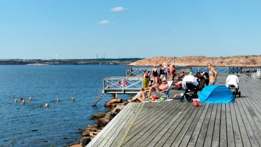Bathers in North Harbor Lysekil