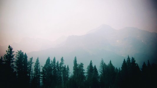 Mountains through the mist, Canmore, Alberta