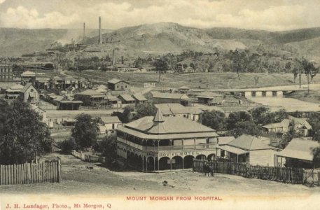 c. 1905. View over Mount Morgan from the Mount Morgan Hospital, featuring the Royal Hotel. photo