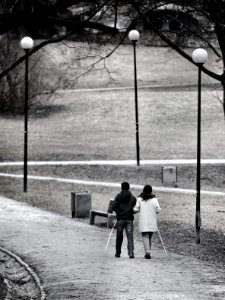 Two blind people, walking around the park. Life is beautiful, let's not search for problems where their not. photo