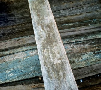 Thwart and bottom of an old wooden skiff photo