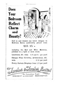 1930s. Advertisement for bedroom furniture: Tucker & Tucker Limited "The Furnishing People", Denham Street and Earle's Court, Rockhampton (Queensland) photo