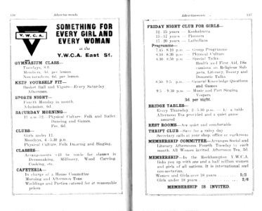 1930s. Advertisement: YWCA program, Rockhampton. "Something for every girl and every woman at the YWCA, East St."