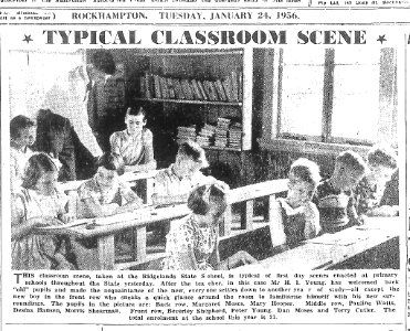 1956, January 24. First day at school. Cutting from The Morning Bulletin, page 1. photo