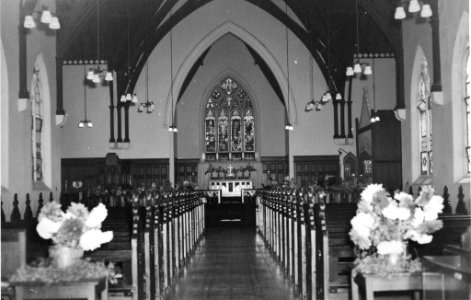 1957. St Andrew's Anglican Church South Brisbane interior, in readiness for Christmas. photo