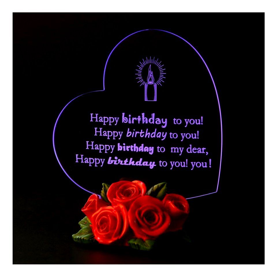 Giftgarden LED Gift Ornament Cake Topper for Friends Birthday Gifts Heart with Roses