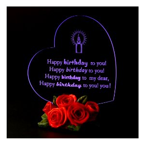 Giftgarden LED Gift Ornament Cake Topper for Friends Birthday Gifts Heart with Roses photo