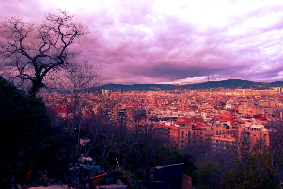 View of city with ominous clouds