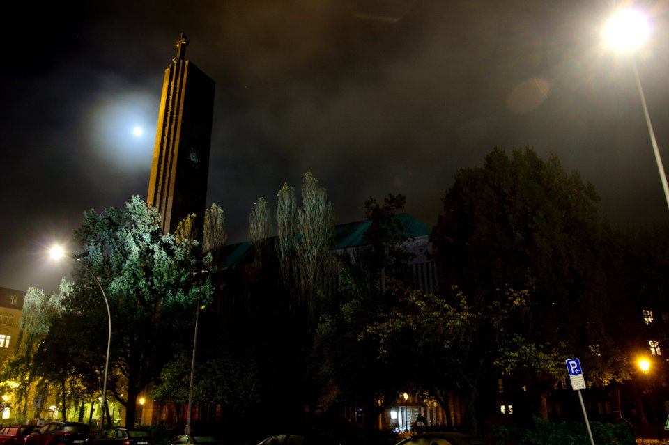 Floodlit Church and Trees, Hohenzollernplatz, Wilmersdorf