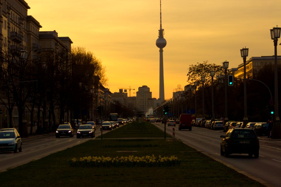 Fernsehturm seen from Karl Marx Allee, Friedrichshain