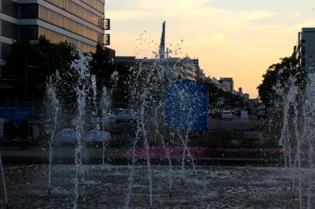 Fountains against sunset, Ernst Reuter Platz