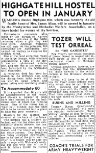 The Courier Mail (Brisbane) article, 1942-12-11. Highgate Hill Hostel to open in January. photo