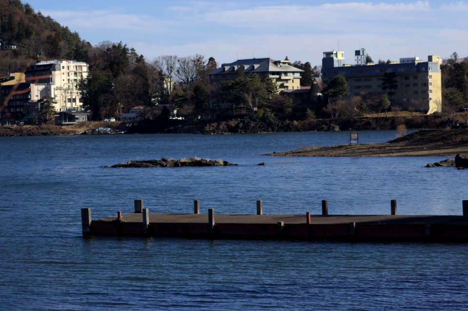 Dock and Buildings beside Lake, Kawaguchiko