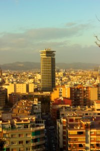 Tower and Skyline at Sunset from Mirador del Poble Sec photo
