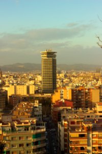 Tower and Skyline at Sunset from Mirador del Poble Sec