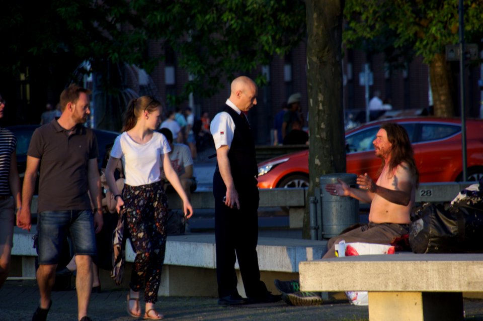 Drunken Man Arguing with Security Guard, Reichstagufer, Mitte