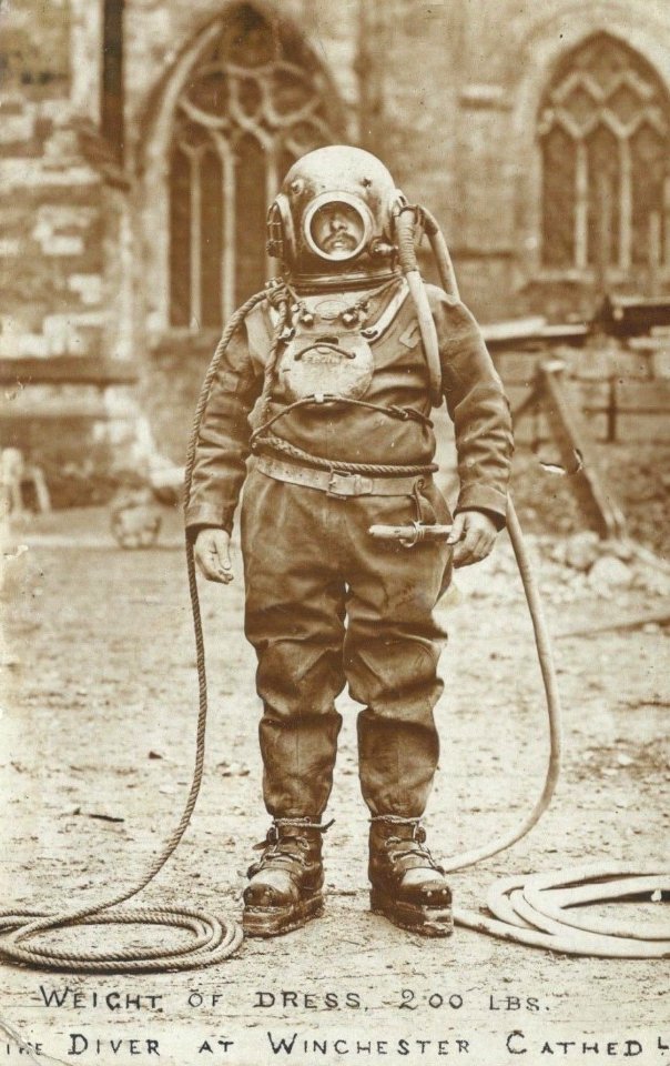 Real Photo Postcard Deep sea Diver outfit at Winchester
