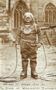 Real Photo Postcard Deep sea Diver outfit at Winchester