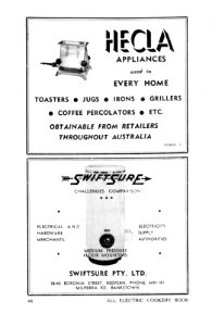 1940s. Advertisements for Hecla toaster and Swiftsure water heater