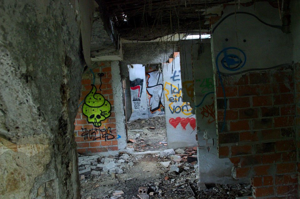 Graffiti and Broken Walls in Abandoned Kinderkrankenhaus, Weissensee