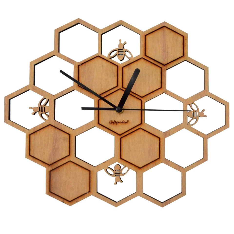 Wooden Wall Clock in Honeycombs Shaped