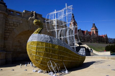 Glittering Ship Sculpture near Wały Chrobrego, Szczecin, Poland