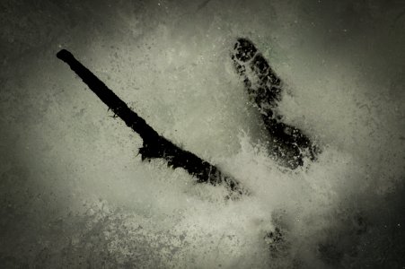 Water Crashing on Branches Lodged in Rocks,  Rhine Falls, Switzerland