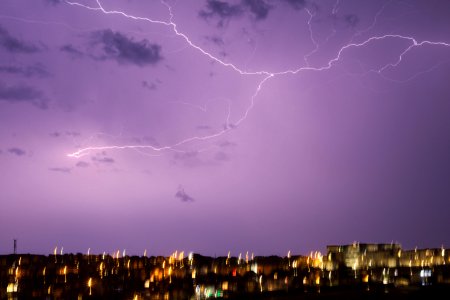 Broad lightning strike over Saltdean, Brighton, UK photo