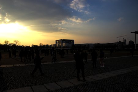 Crowds Outside the Reichstag at Sunset, Mitte photo