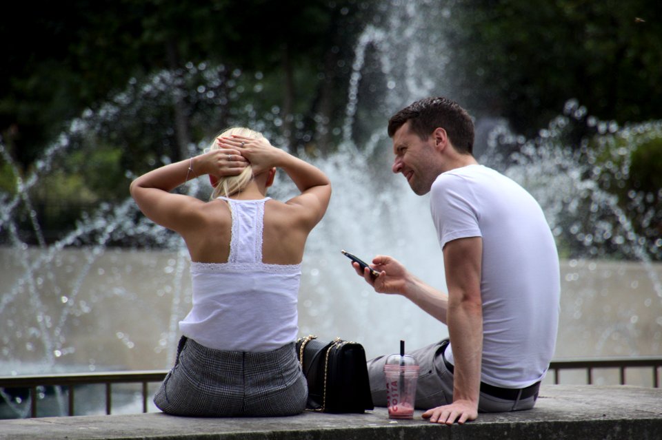 People in front of Fountains, Hyde Park, London, UK