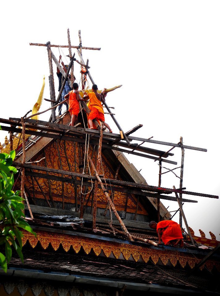 Hard working child monk's