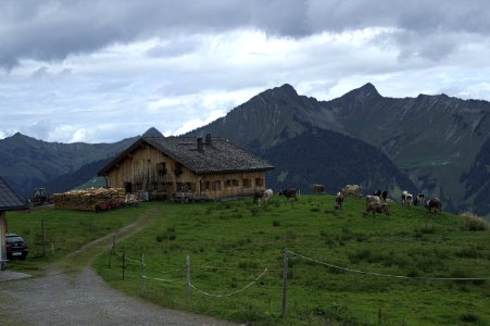 House and Mountains, Sonntag, Austria photo