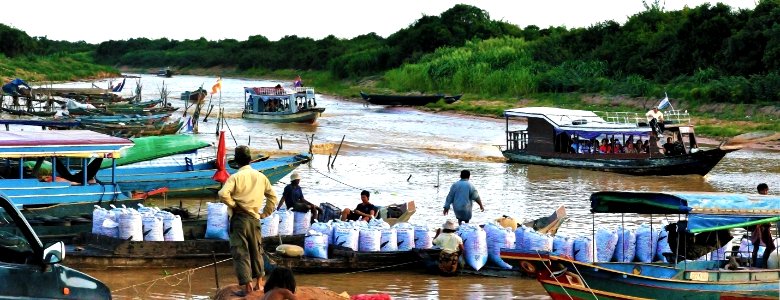 Along  Siem Reap river towards tonle sap, Cambodia
