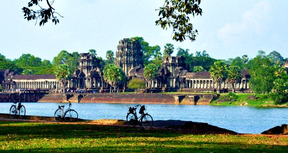 The moat and fortification surrounding Angkor wat photo