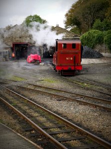 Steam Engine No. 8, 'Fenella', at rest outside the sheds at Douglas, Isle of Man
