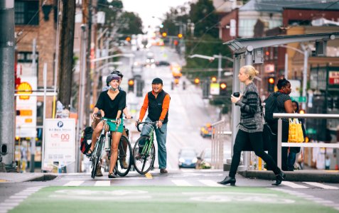 floating bus stop bidirectional crosswalk crossbike driveways broadway seattle photo