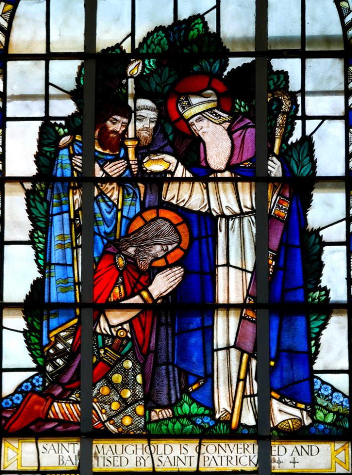 St. Patrick baptising St. Maughold - Stained glass window at Jurby, Isle of Man