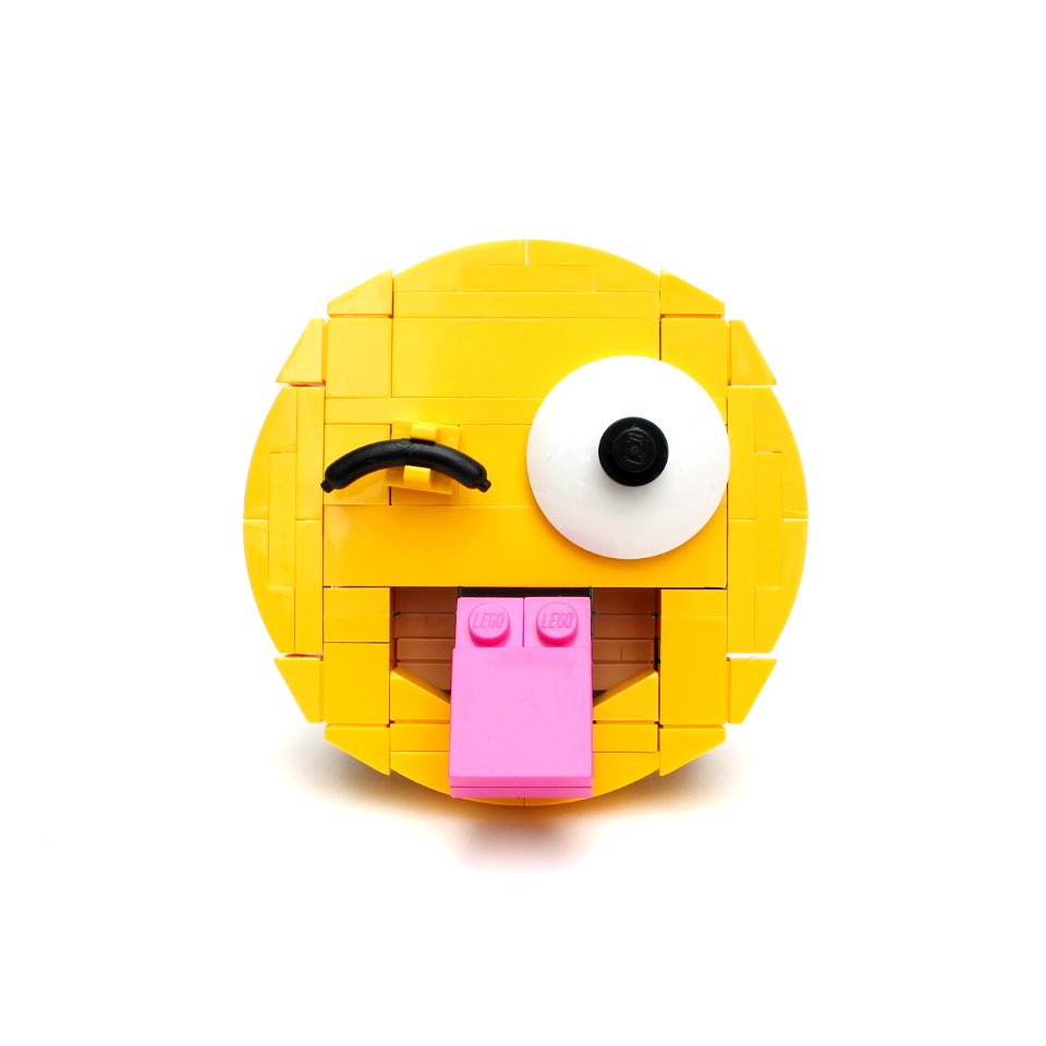 Brick-moji: Face with stuck-out tongue and winking eye