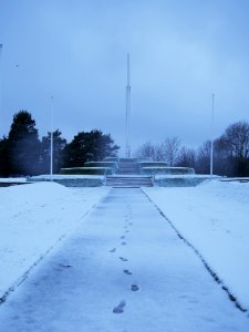 Tynwald Hill in snow, 2017 photo