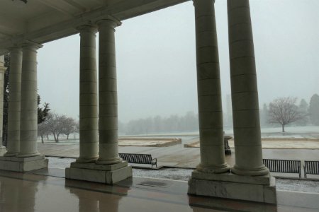 Out from the Opera House on a Snowy Spring Day