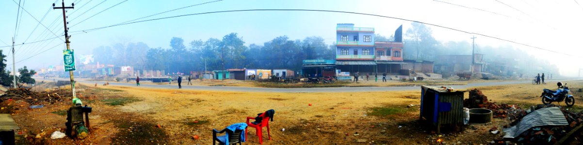 Pit-stop. Freezing morning, Butwald, Nepal photo