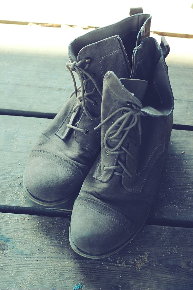 Old boots blue shoes