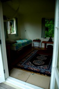 view looking into cabin from front deck