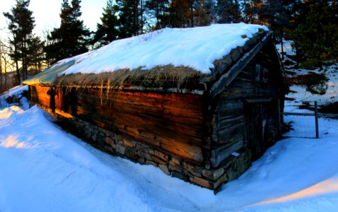 Traditional Norwegian timber house photo