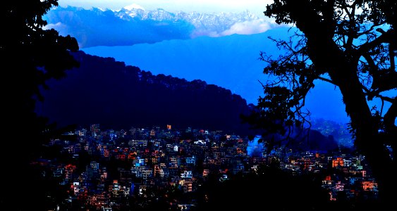 Kathmandu outskirts, Mt. Everest, Ganesh Himal and Langtang range from Swayambhu photo