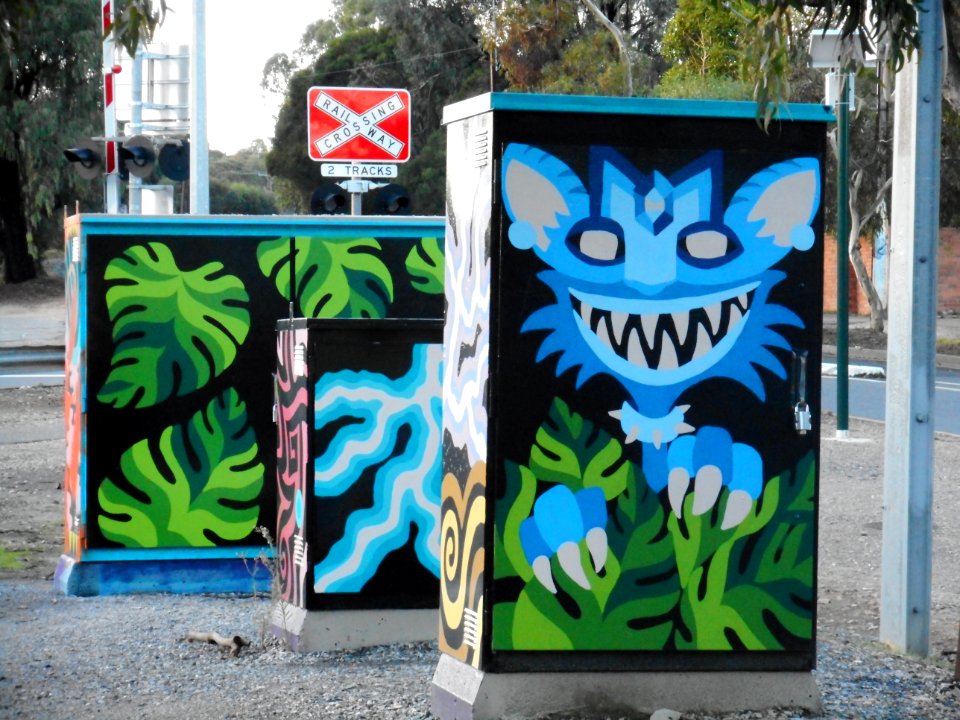 Painted circuit boxes.