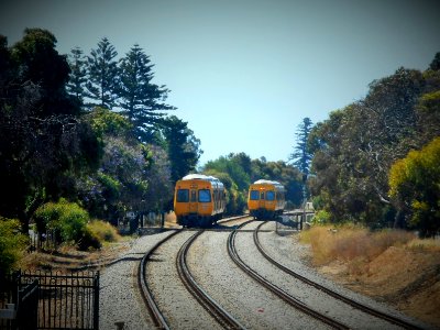 Trains passing photo