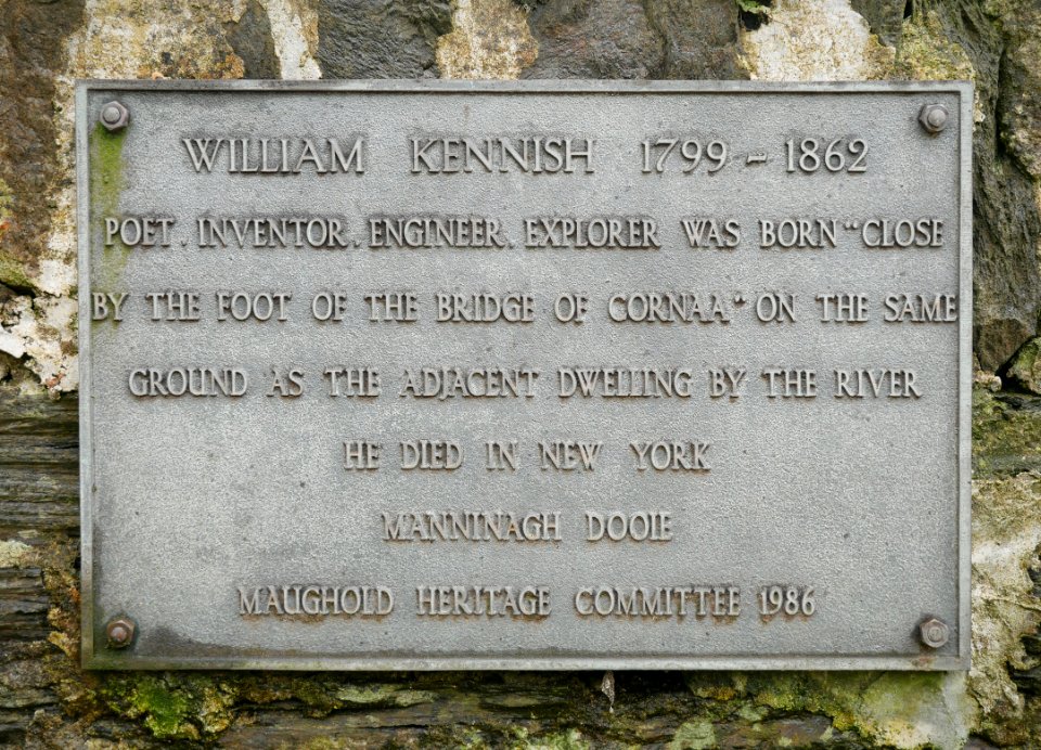William Kennish's plaque, Corony Bridge, Maughold